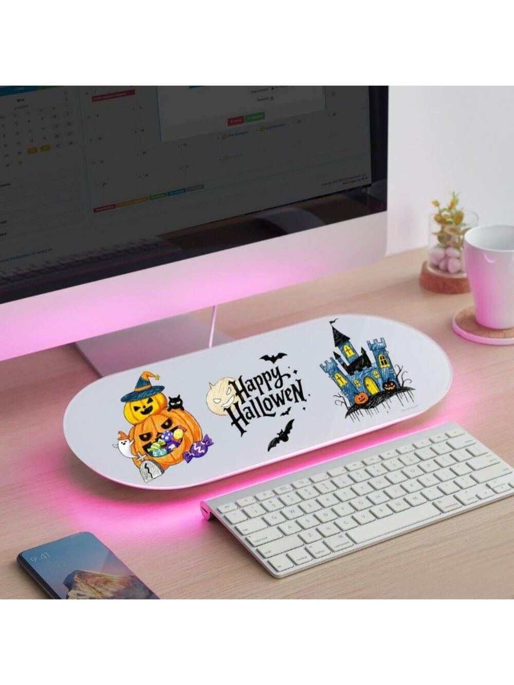 17x7 Inch Glass Desktop Whiteboard - Stylish Pink Light Dry Erase Board